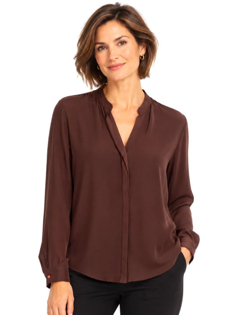 Vince Chocolate Brown Pullover Silk Blouse